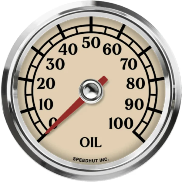 Speedhut larger Antique cream0–100PSI dial with red pointer