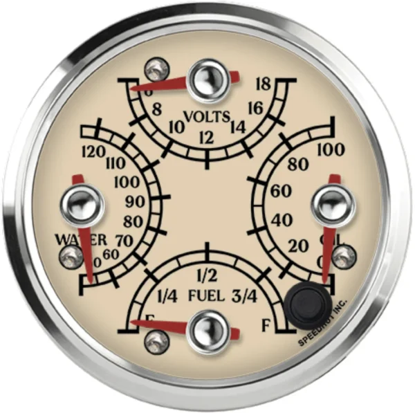 Speedhut 3-3/8" Ant. Met Wat Temp/Volt/Oil PSI/Fuel Level (R3-QG1-ATQ)