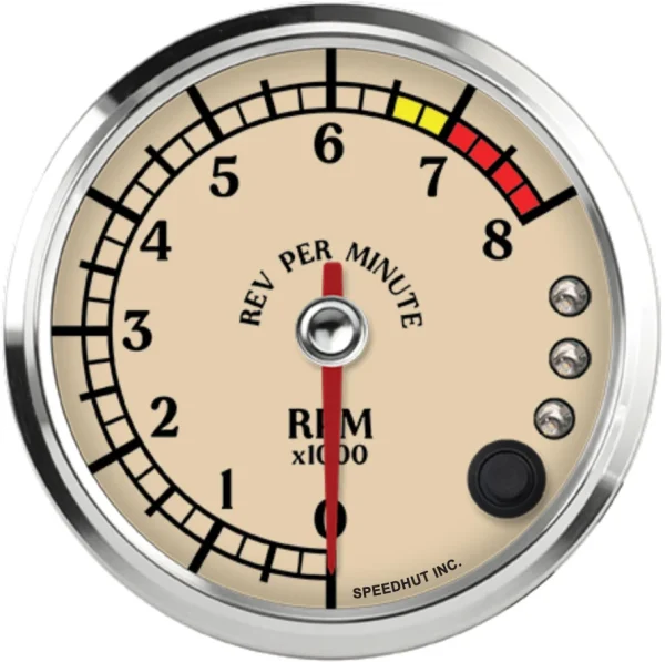 Speedhut 3-3/8" Antique 8K RPM Shift-light Tachometer (R3-TC3-ATQ)
