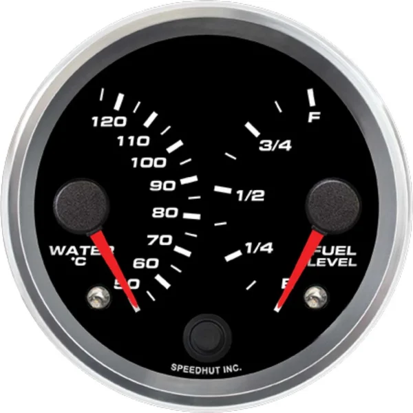 Speedhut 3-3/8" Dual Met Water Temp / Fuel Level Gauge (R3-DG8-REV)