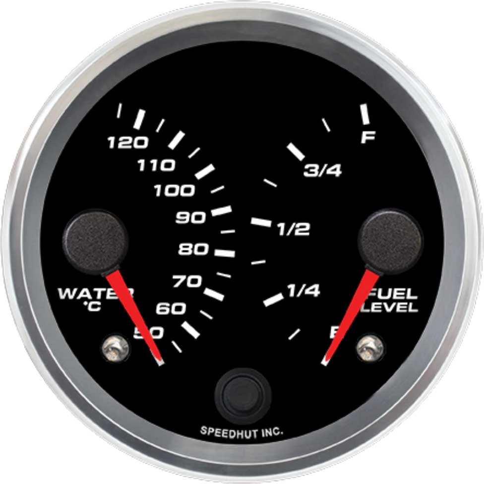 Speedhut 3-3/8" Dual Met Water Temp / Fuel Level Gauge (R3-DG8-REV)