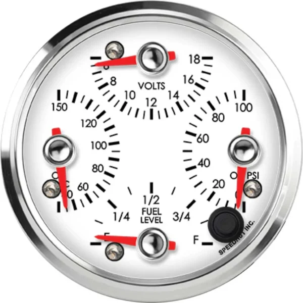 Speedhut 3-3/8" Met OilTemp/Volts/Oil PSI/Fuel Quad Gauge (R3-QG3-LEG)