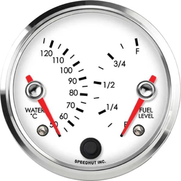 Speedhut 3-3/8" Metric Water Temp / Fuel Level Dual Gauge (R3-DG8-LEG)