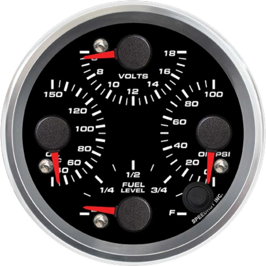 Speedhut 3-3/8" Quad Met Oil Temp/Volt/Oil PSI/Fuel Level (R3-QG3-REV)