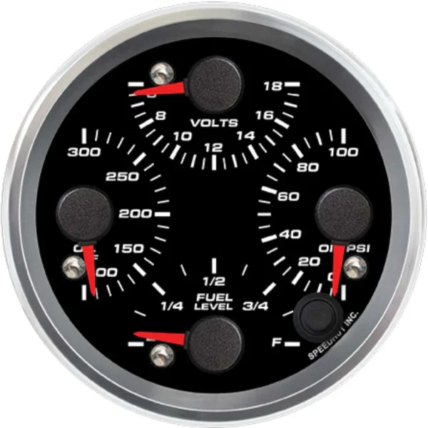 Speedhut 3-3/8" Quad Oil Temp/Volts/Oil PSI/ Fuel Level (R3-QG4-REV)