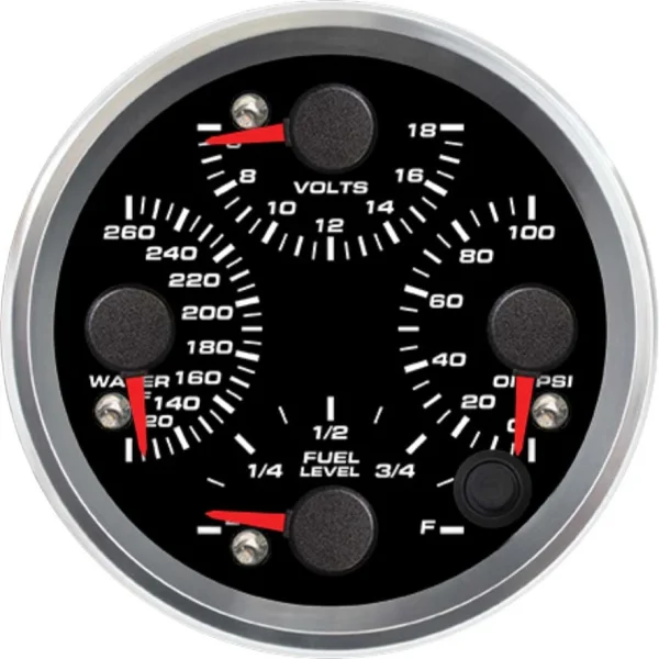 Speedhut 3-3/8" Quad Water Temp/Volt/Oil PSI/Fuel Level (R3-QG2-REV)