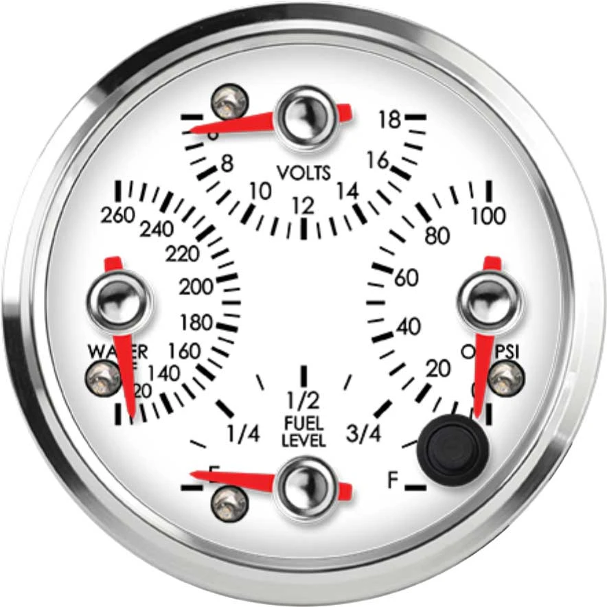 Speedhut 3-3/8" Water Temp/Volt/Oil PSI/Fuel Quad Gauge (R3-QG2-LEG)