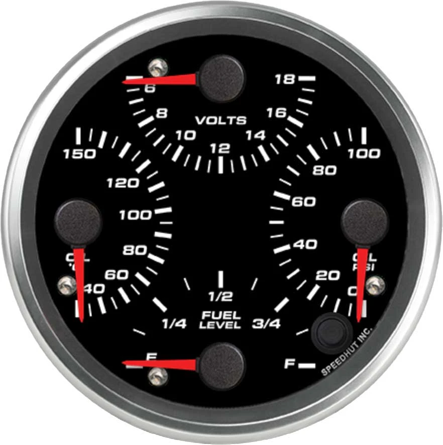 Speedhut 4-1/2" Quad Met OilTemp/Volt/Oil PSI/Fuel Level (R45-QG3-REV)