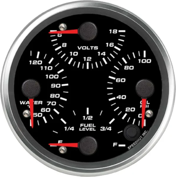 Speedhut 4-1/2" Quad Met WaterTemp/Volt/OilPSI/ Fuel Lev (R45-QG1-REV)