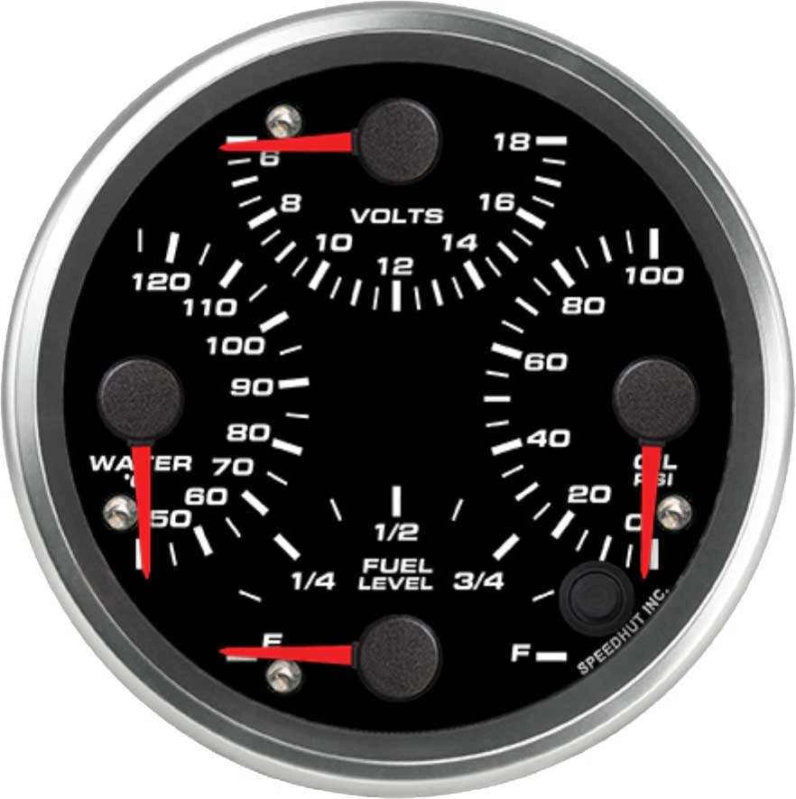 Speedhut 4-1/2" Quad Met WaterTemp/Volt/OilPSI/ Fuel Lev (R45-QG1-REV)