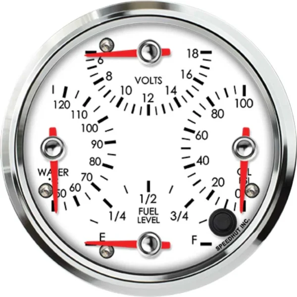 Speedhut 4-1/2" Quad Met WatTemp/Volt/Oil PSI/Fuel Level (R45-QG1-LEG)