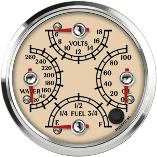 Speedhut 4" Antique Wat Temp/Volt/OilPSI/Fuel Level Gauge (R4-QG2-ATQ)