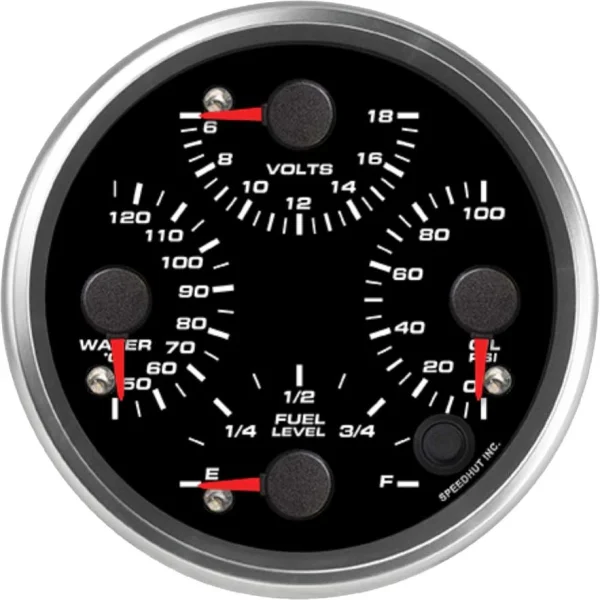 Speedhut 4" Quad Met Water Temp/Volts/Oil PSI/Fuel Level (R4-QG1-REV)