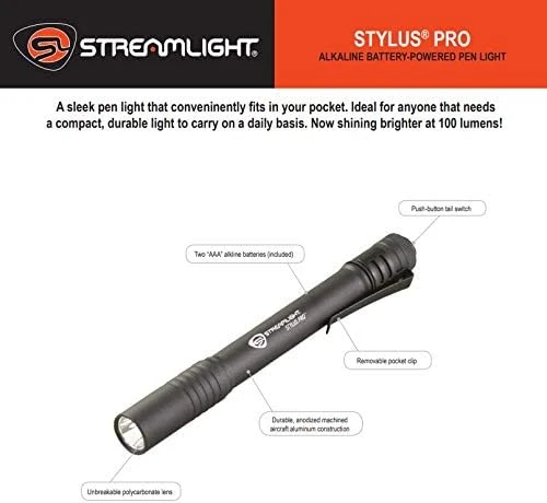 Streamlight Stylus Pro Black Penlight with White LED, High Durability (66118) — product image 3