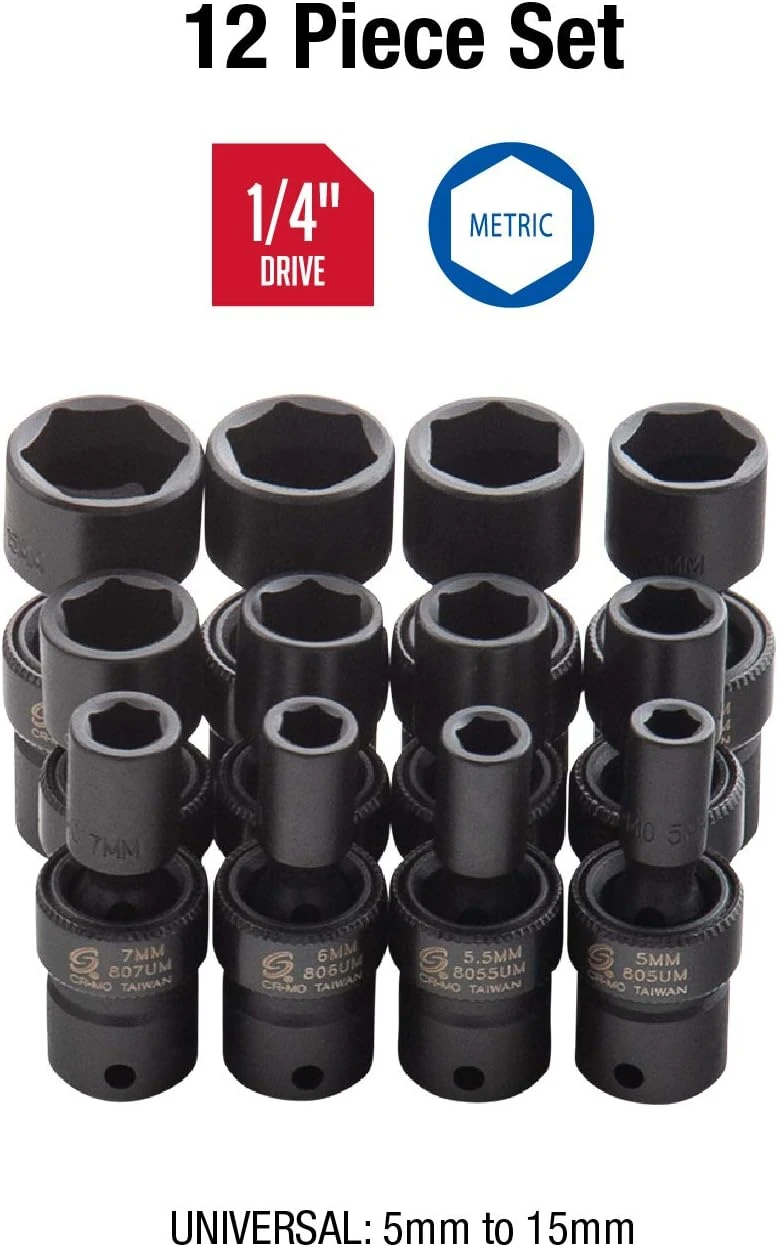 Sunex 1/4" Dr. Metric Universal Impact Socket Set, 12 Pc. (1814) — product image 3