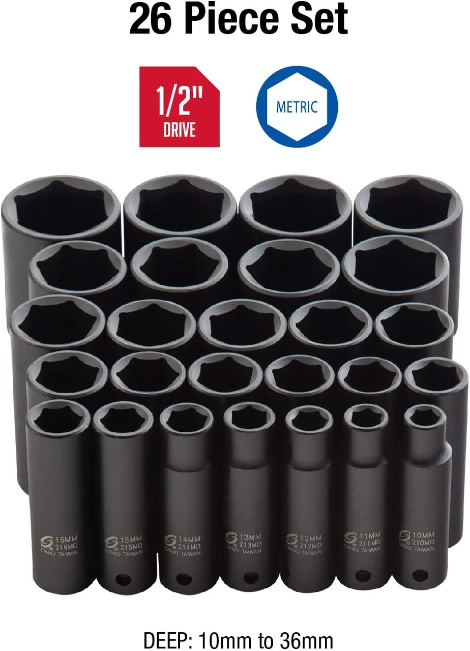 Sunex 1/2" Dr. 26 Pc. Metric Deep Impact Socket Set (2646) — product image 2