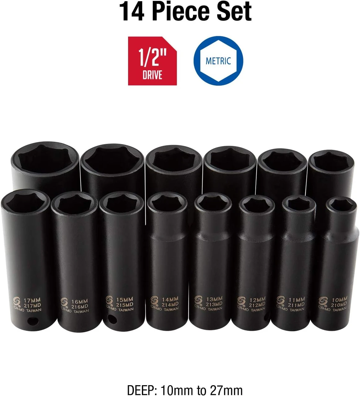 Sunex 1/2" Drive 14-Pc Metric Deep Impact Socket Set (2653) — product image 2