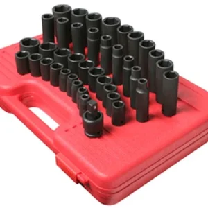 Sunex 2668 standard and deep impact sockets on a red carrying case