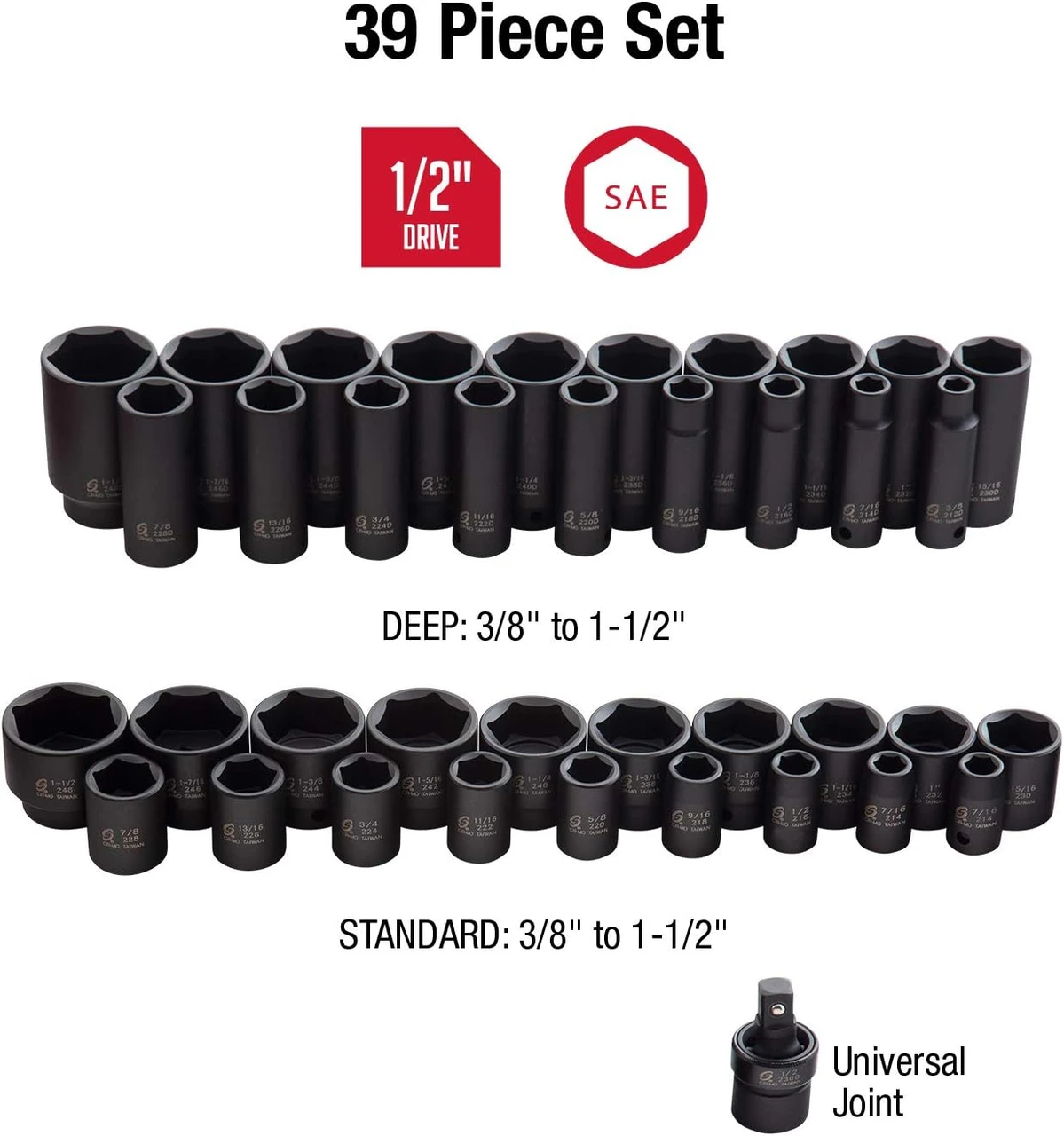 Sunex 1/2" Drive 39 Pc. SAE Master Impact Socket Set (2668) — product image 3