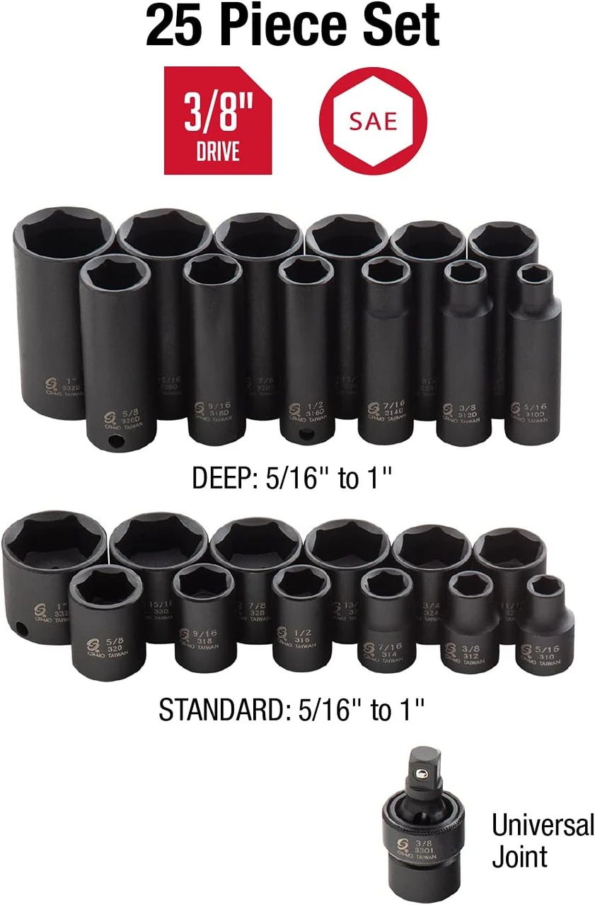 Sunex 3/8" Drive 25 Piece SAE Master Impact Socket Set (3325) — product image 3