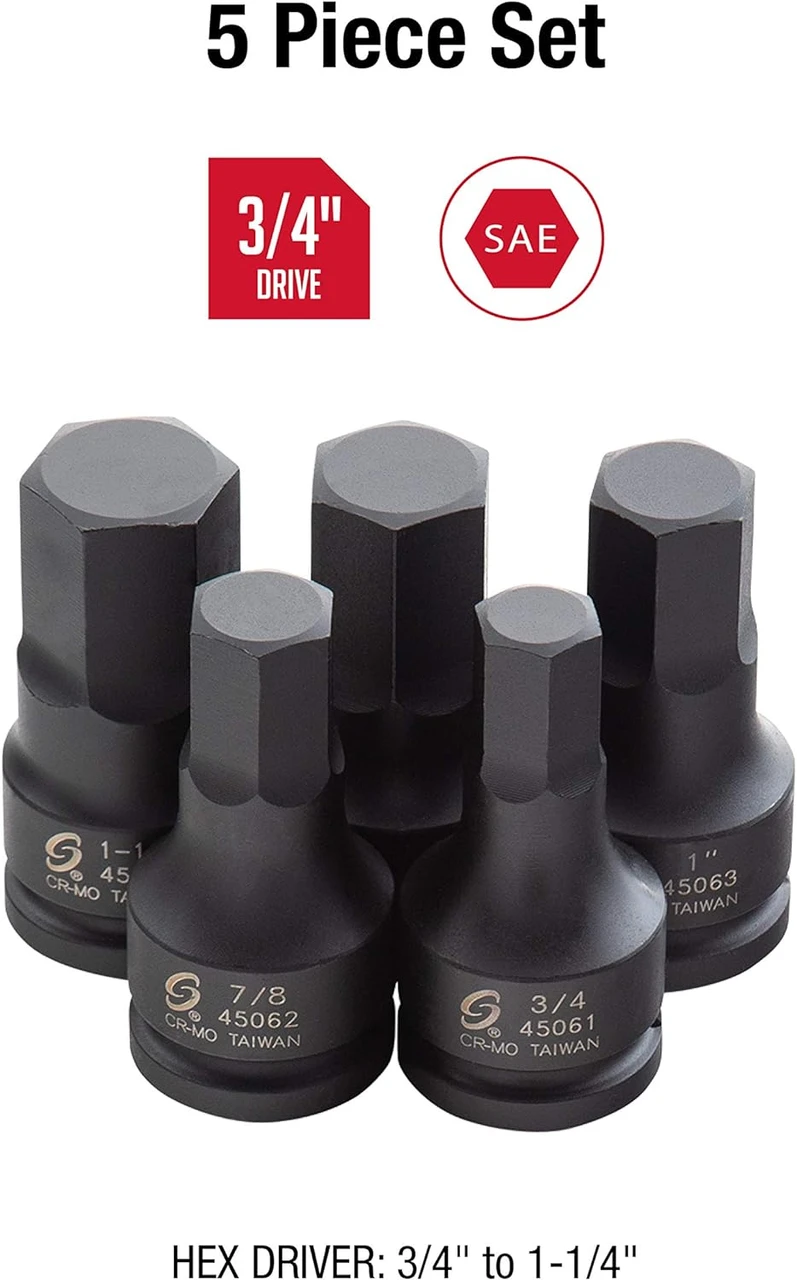 Sunex 3/4" Drive 5 Pc SAE Hex Drive Impact Socket Set (4506) — product image 3