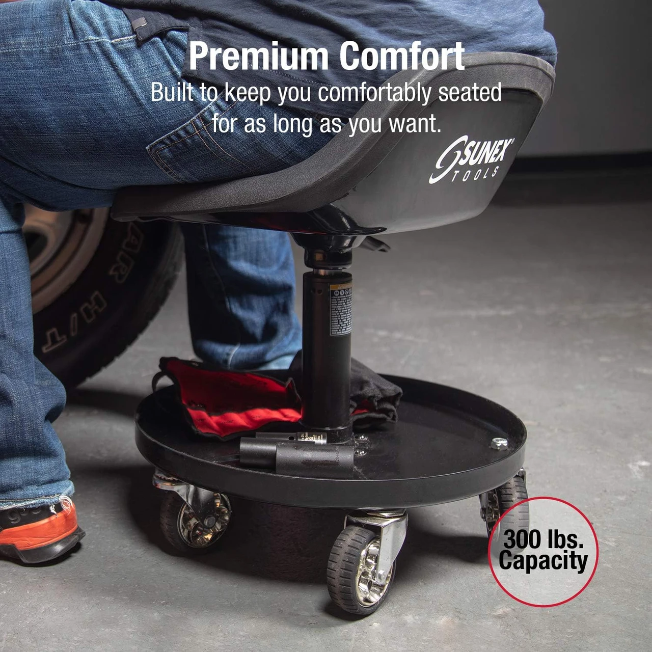 Sunex Hydraulic Swivel Tractor Seat with Tool Tray and Casters (8514) — product image 5