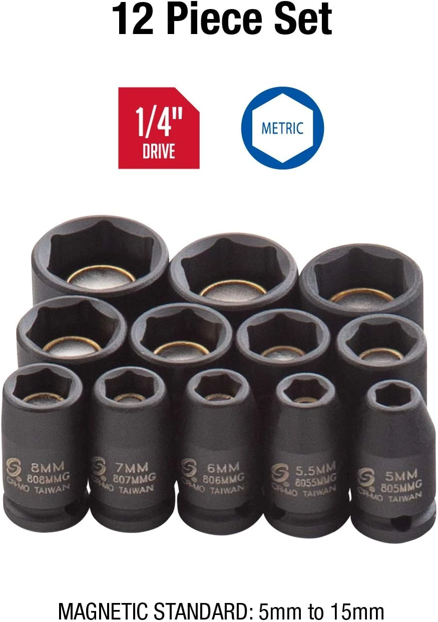 Sunex 12 Pc 1/4" Drive Metric Magnetic Impact Socket Set (1822) — product image 2