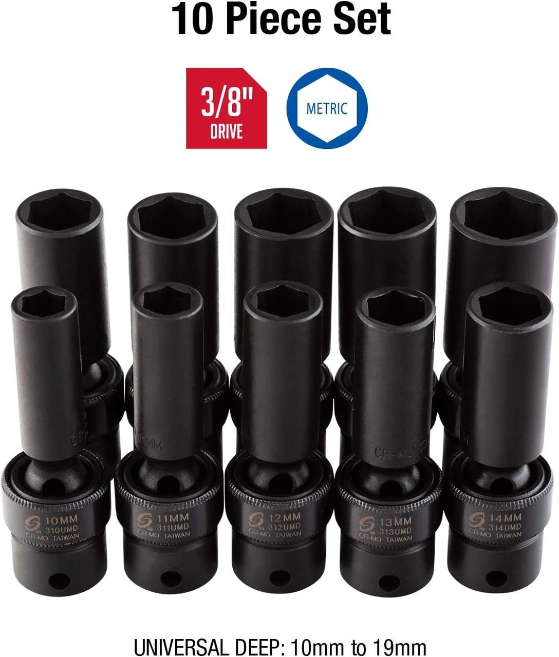 Sunex Tools 10 Piece 3/8" Drive Deep Swivel Socket Set 10-19mm (3660) — product image 3