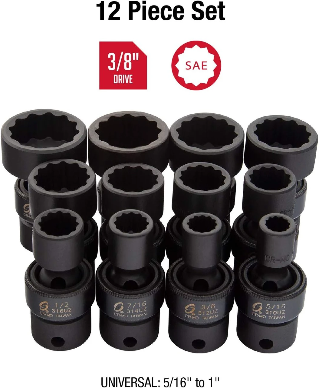 Sunex 12 Piece 3/8 Drive 12 Point Universal Impact Socket Set (3690) — product image 3