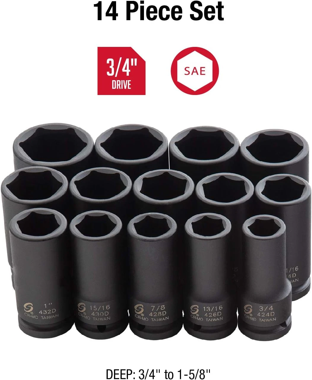 Sunex Tools 3/4" Drive 14 Piece Deep Impact Socket Set (4638) — product image 2