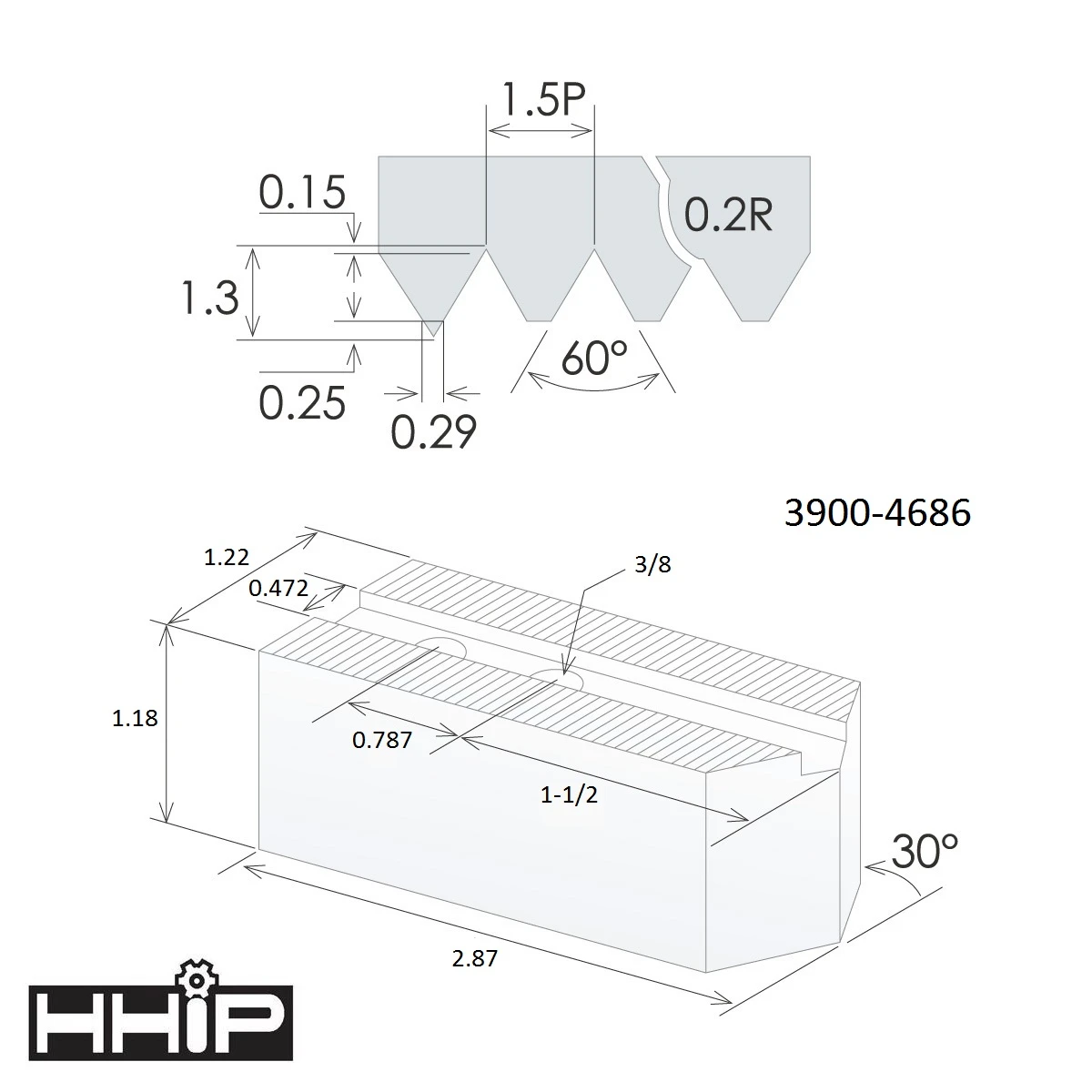 TAIKI 6" 3 Piece 1.5mm x 60�� Steel Soft Jaw Set (3900-4686) — product image 2
