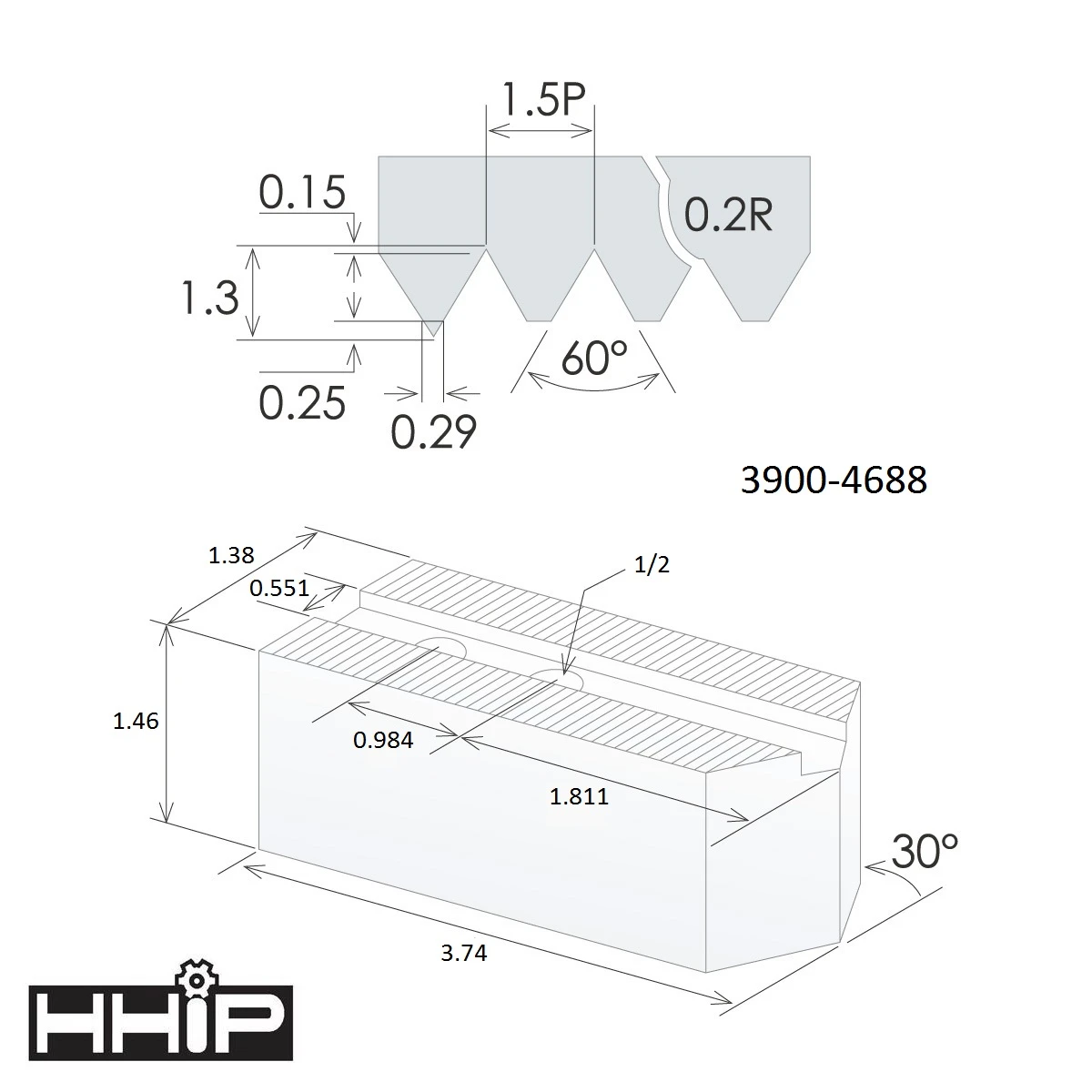 TAIKI 8" 3 Piece 1.5mm x 60�� Steel Soft Jaw Set (3900-4688) — product image 2