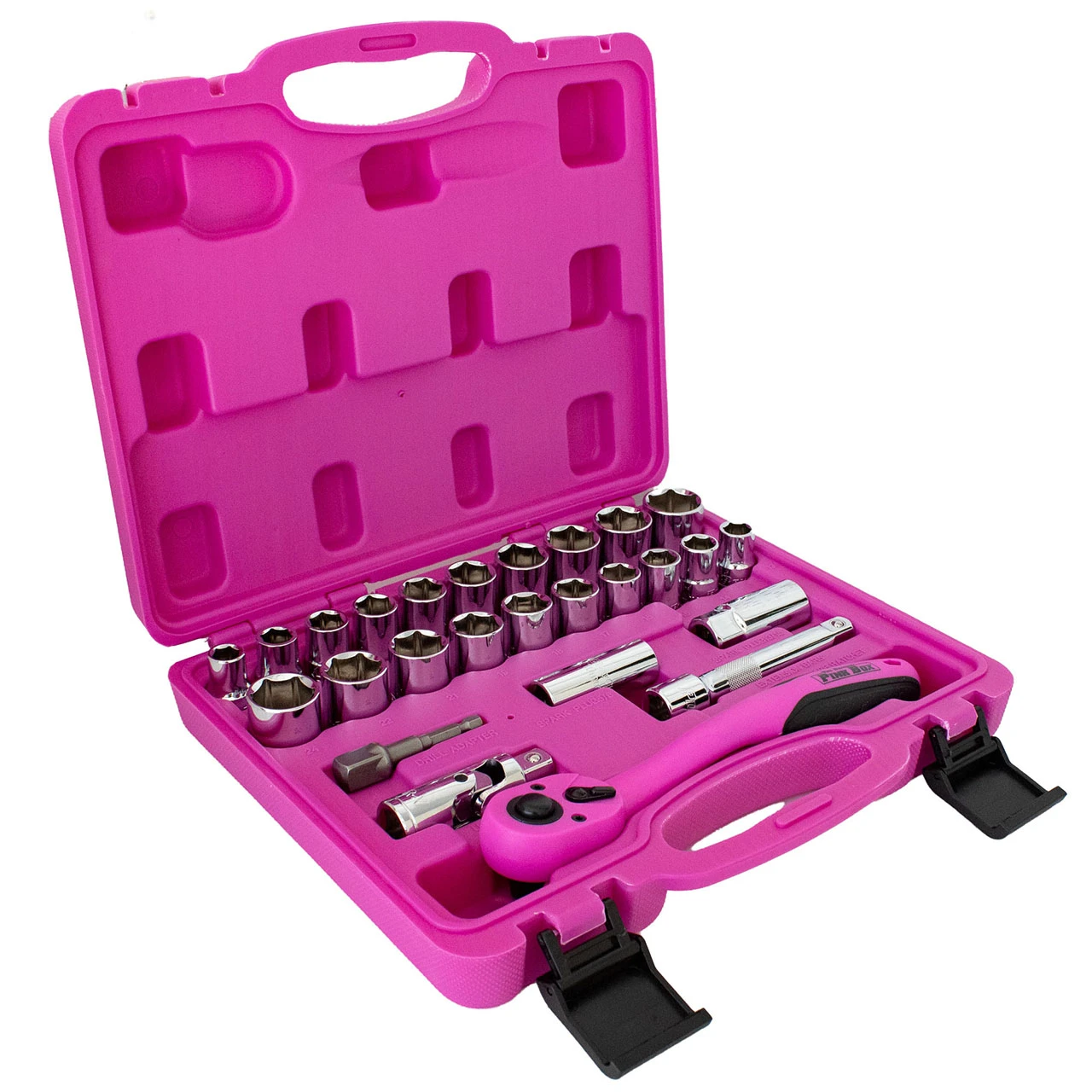 Original Pink Box PB26SS sockets and ratchet in an open pink case