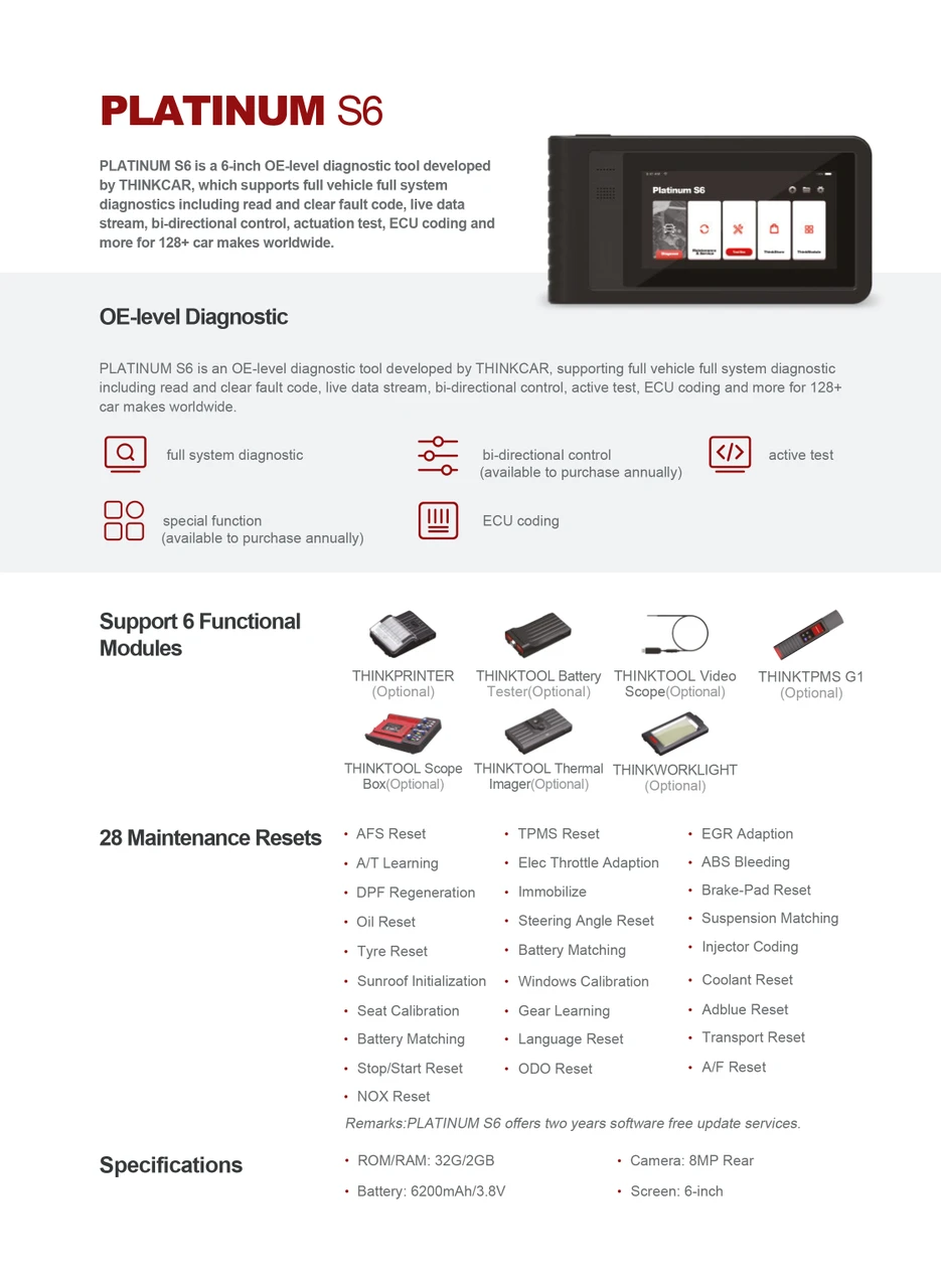 THINKCAR ThinkTool OBD2 Diagnostic Scanner with 7'' Screen (TKT02-PS6) — product image 6