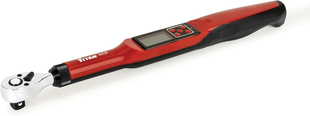 Titan red-black digital torque wrench with display and square-drive head