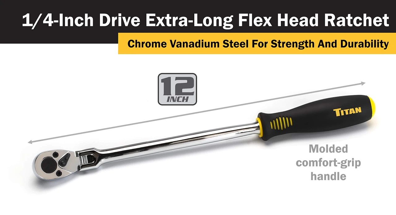 Titan Tools 1/4" Drive 12" X Long Flex-Head Ratchet (11300) — product image 2