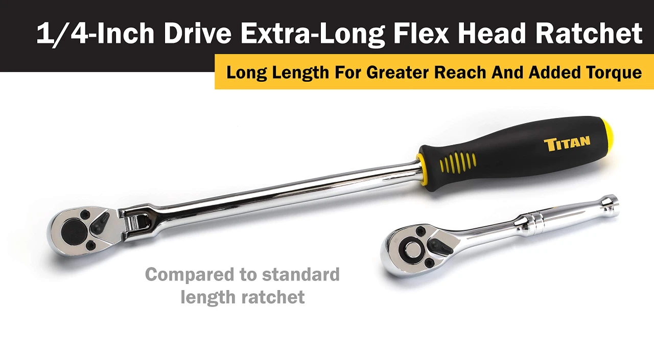Titan Tools 1/4" Drive 12" X Long Flex-Head Ratchet (11300) — product image 3