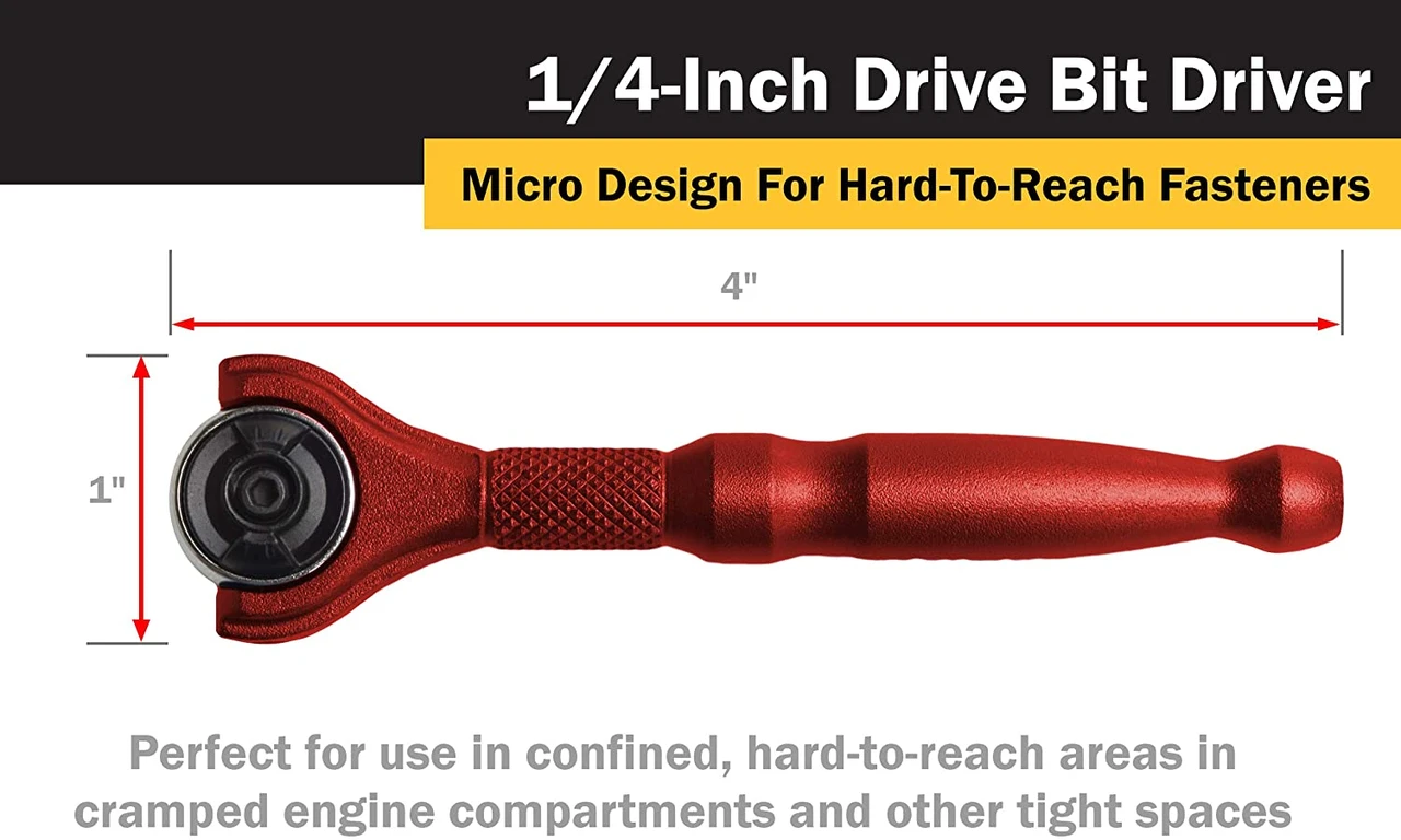 Titan Tools Aluminum Swivel Head Micro Bit Driver 1/4" Red (11321) — product image 4
