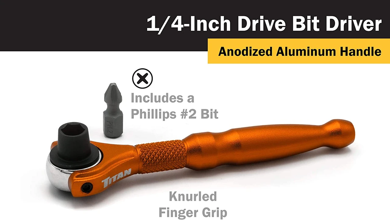 Titan Tools Aluminum Swivel Head Micro Bit Driver 1/4" Orange (11323) — product image 2