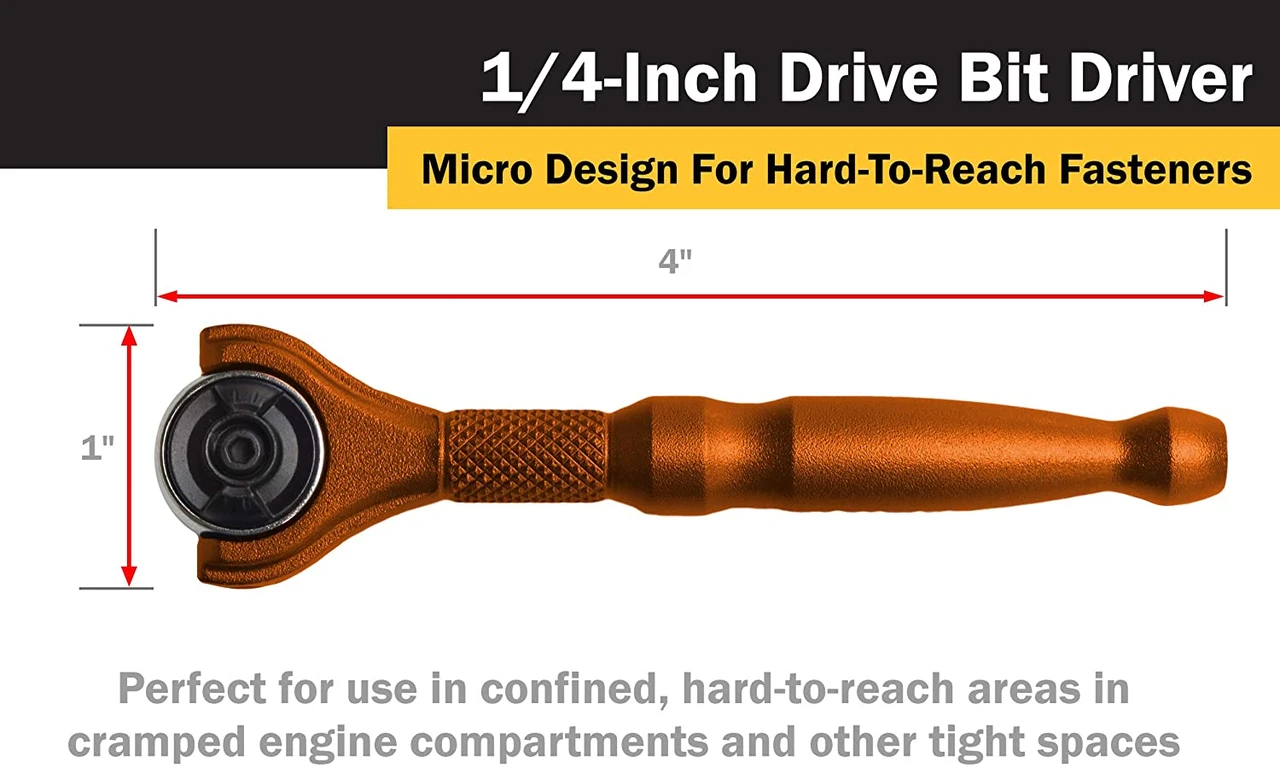 Titan Tools Aluminum Swivel Head Micro Bit Driver 1/4" Orange (11323) — product image 5