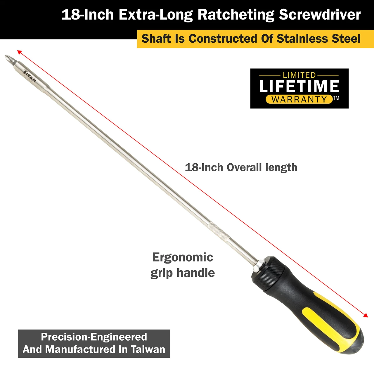 Titan Tools 12pc 18" Extra-Long Ratcheting Screwdriver (12218) — product image 2