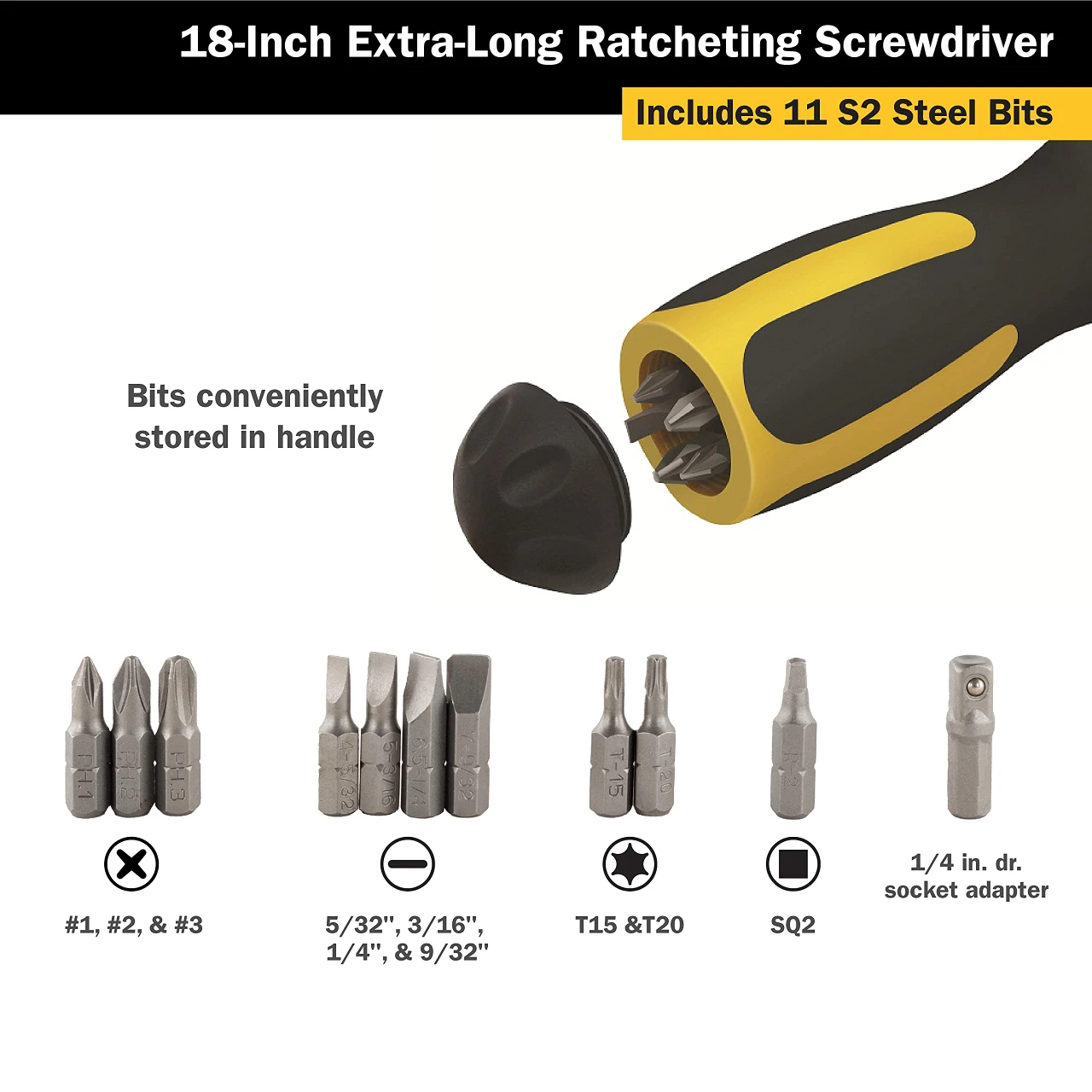 Titan Tools 12pc 18" Extra-Long Ratcheting Screwdriver (12218) — product image 3