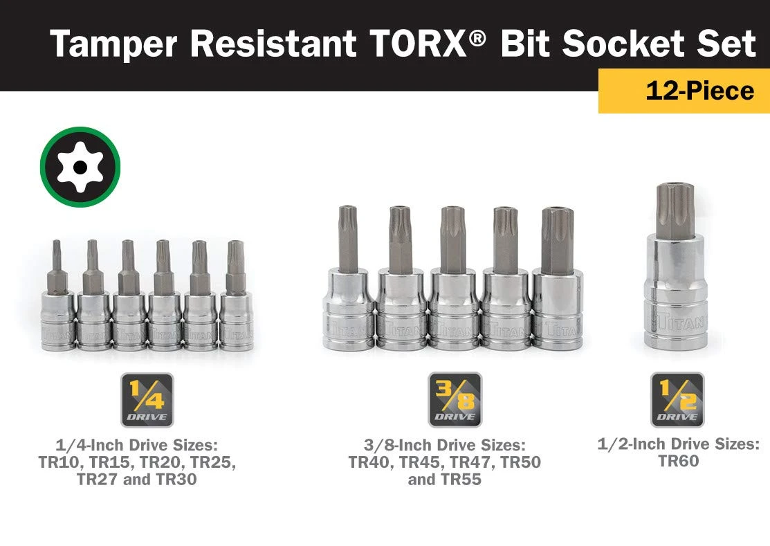 Titan Tools 12pc Tamper Resistant Torx Bit Socket Set (16121) — product image 3
