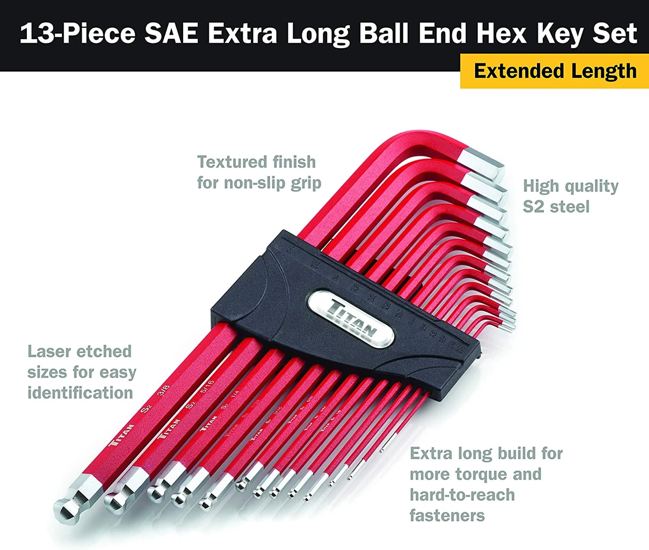 Titan Tools Ball End Hex Key Wrench Set SAE 13-Piece (12713) — product image 3