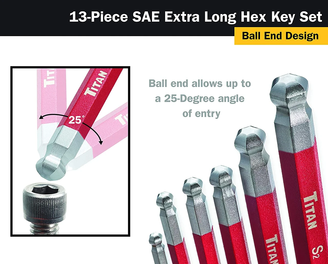 Titan Tools Ball End Hex Key Wrench Set SAE 13-Piece (12713) — product image 4