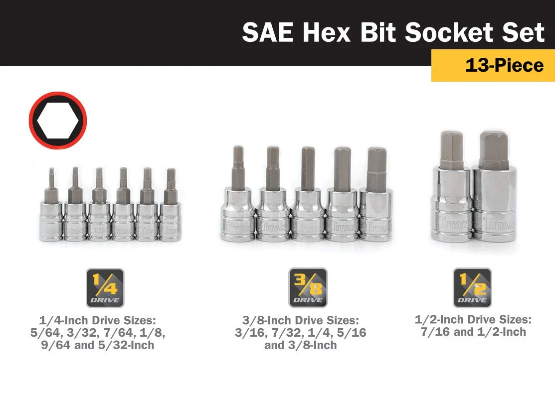 Titan Tools 13pc SAE Hex Bit Socket Set (16123) — product image 3