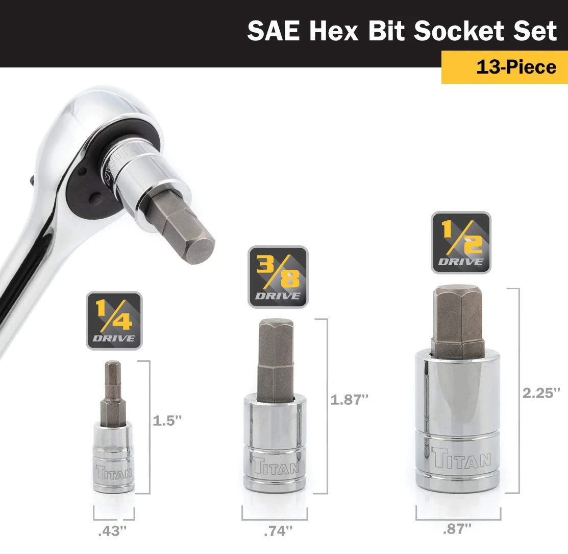 Titan Tools 13pc SAE Hex Bit Socket Set (16123) — product image 5