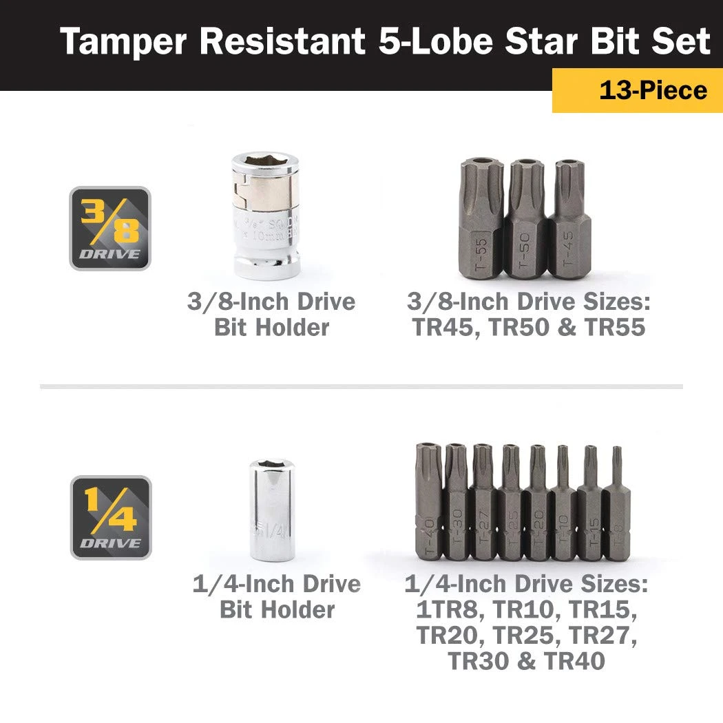 Titan Tools 13pc Tamper Resistant 5-Lobe Star Bit Socket Set (16137) — product image 4