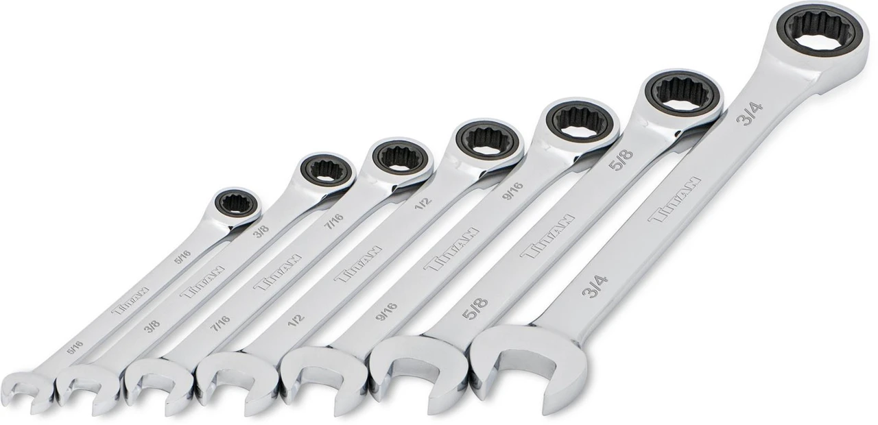 Titan Tools Ratcheting SAE Combination Wrench Set 7-Piece (17350)