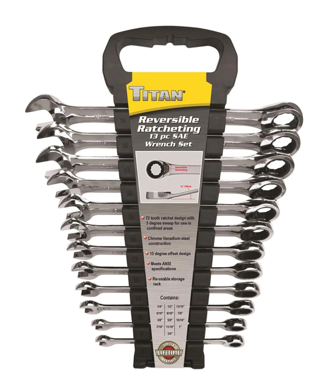 Titan Tools SAE Reversible Ratcheting Wrench Set 13-Piece (17364)